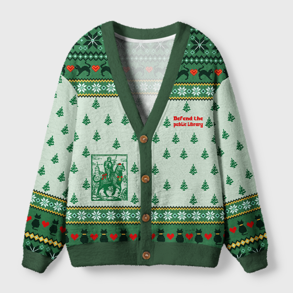 Pagewings Defend The Public Library Light Knit Unisex Cardigan Sweaters