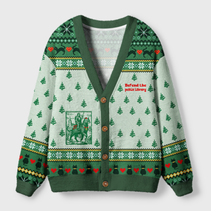Pagewings Defend The Public Library Light Knit Unisex Cardigan Sweaters