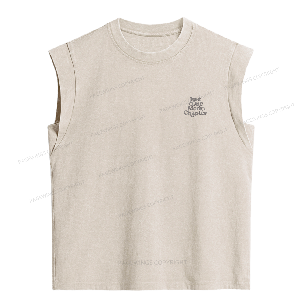 Pagewings Embroidered Just One More Chapter Women's Washed Tank Top