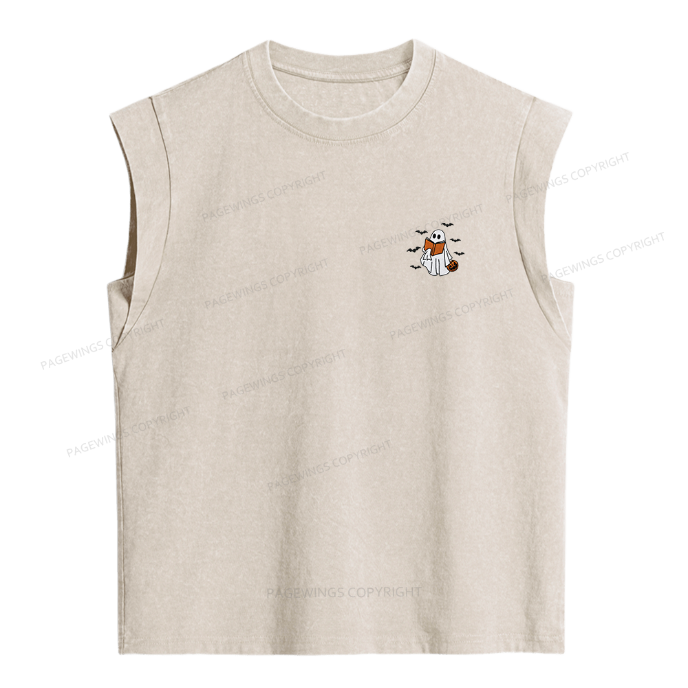Pagewings Embroidered Book Lover Halloween Women's Washed Tank Top