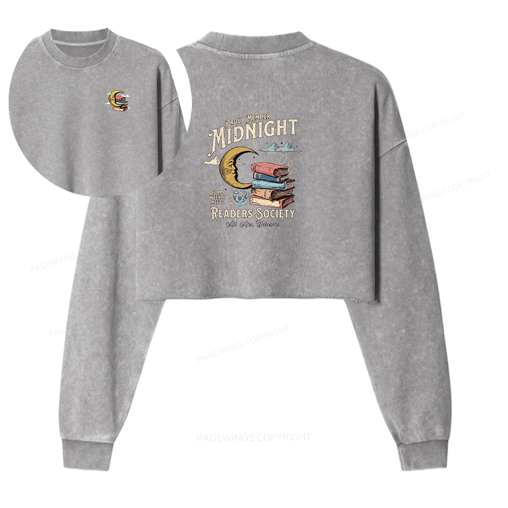 Pagewings Midnight Readers Society Washed Crop Sweatshirt