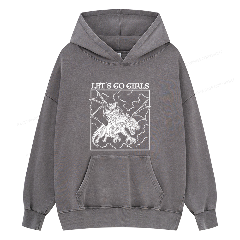 Pagewings Retro Dragon Rider Unisex Washed Hoodie
