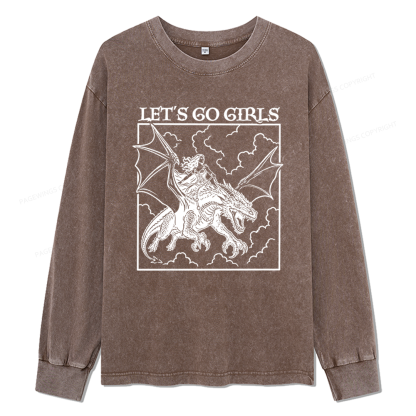 Pagewings Retro Dragon Rider Unisex Washed Long Sleeve T-shirt