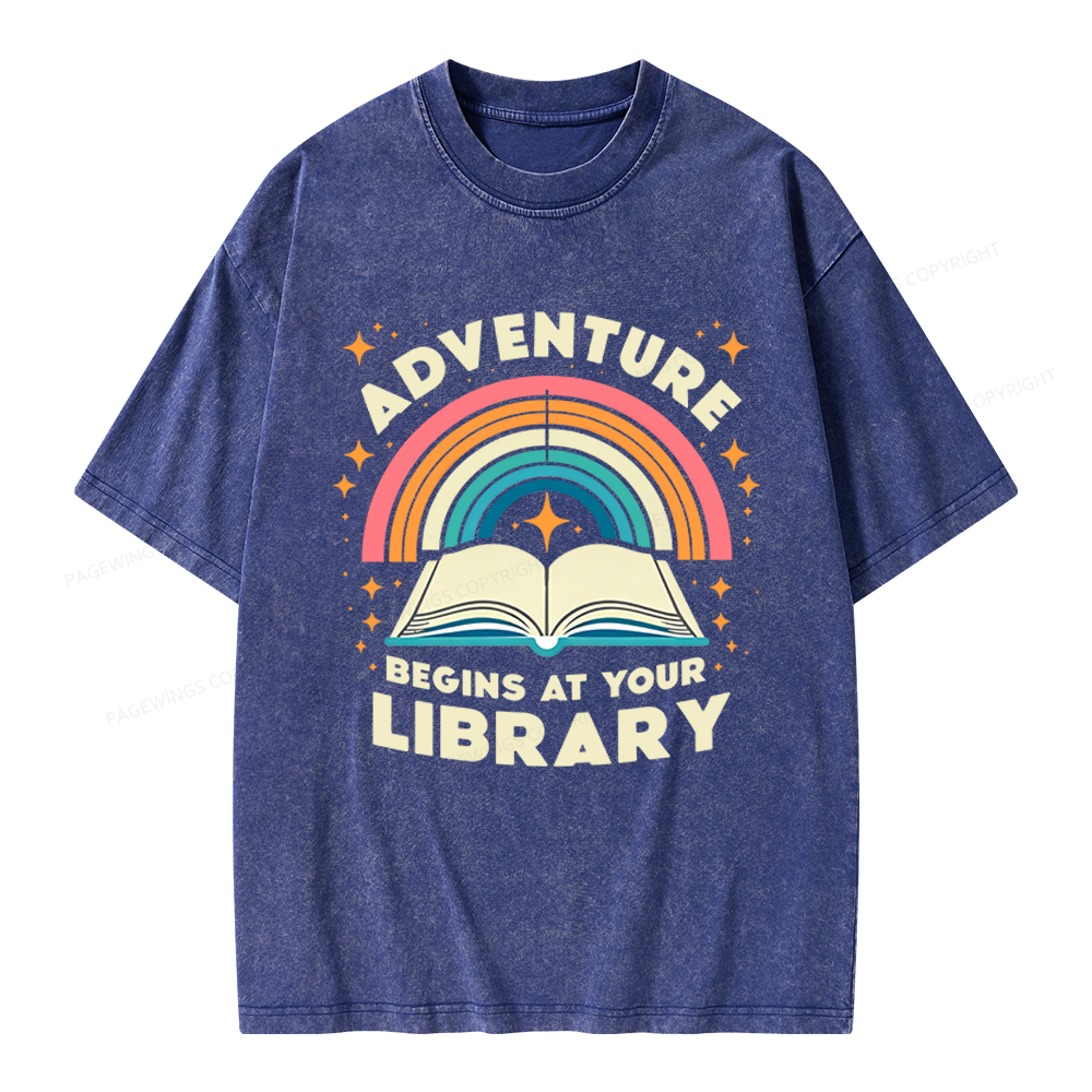 Pagewings Adventure Begins At Your Library Unisex Washed T-shirt