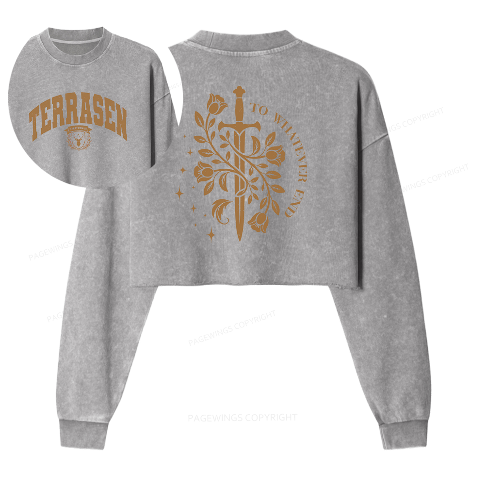 Pagewings Fantasy Novel Lovers Washed Crop Sweatshirt