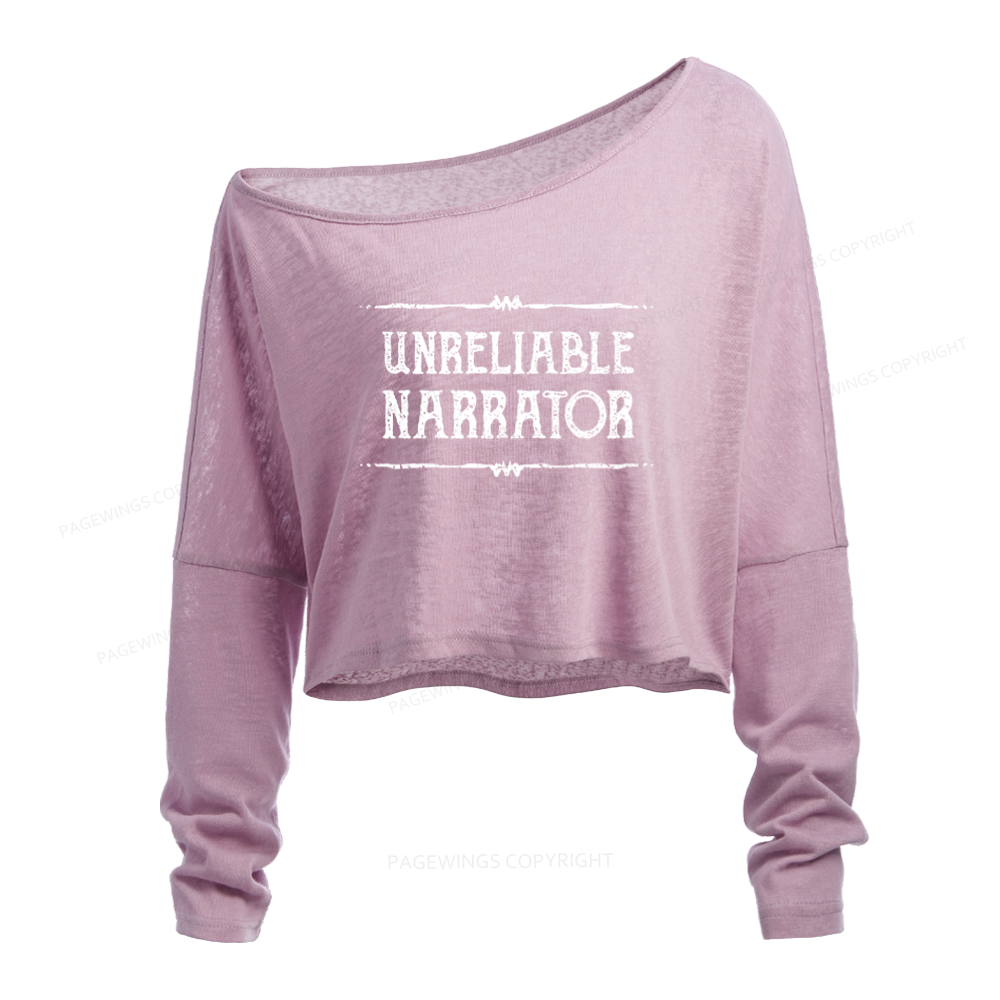 Pagewings Unreliable Narrator Slouchy Long Sleeve Off Shoulder T-shirt