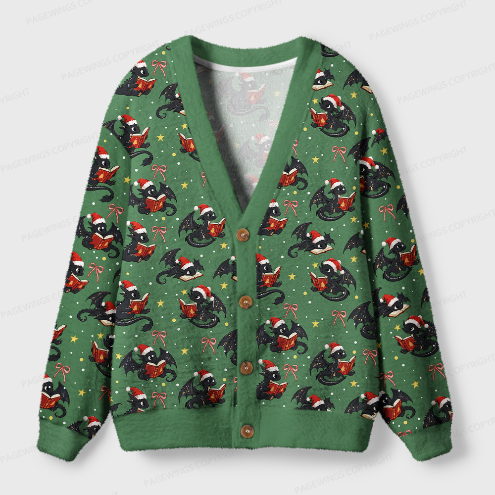 Pagewings Christmas Book Dragon Light Knit Unisex Cardigan Sweaters