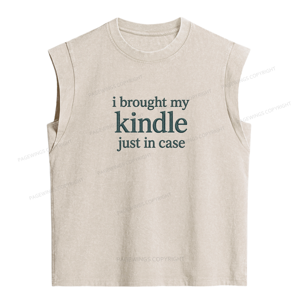 Pagewings Embroidered I Brought My Kindle Women's Washed Tank Top