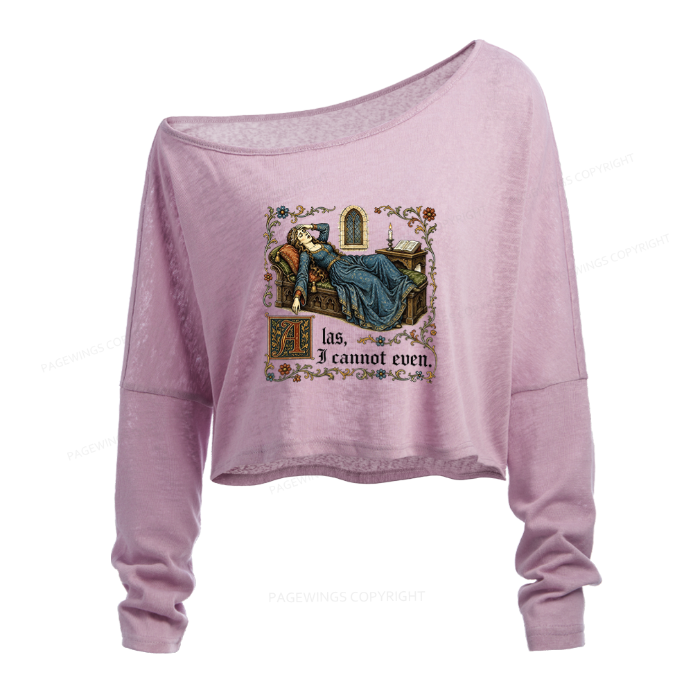 Pagewings Medieval Book Lover Slouchy Long Sleeve Off Shoulder T-shirt