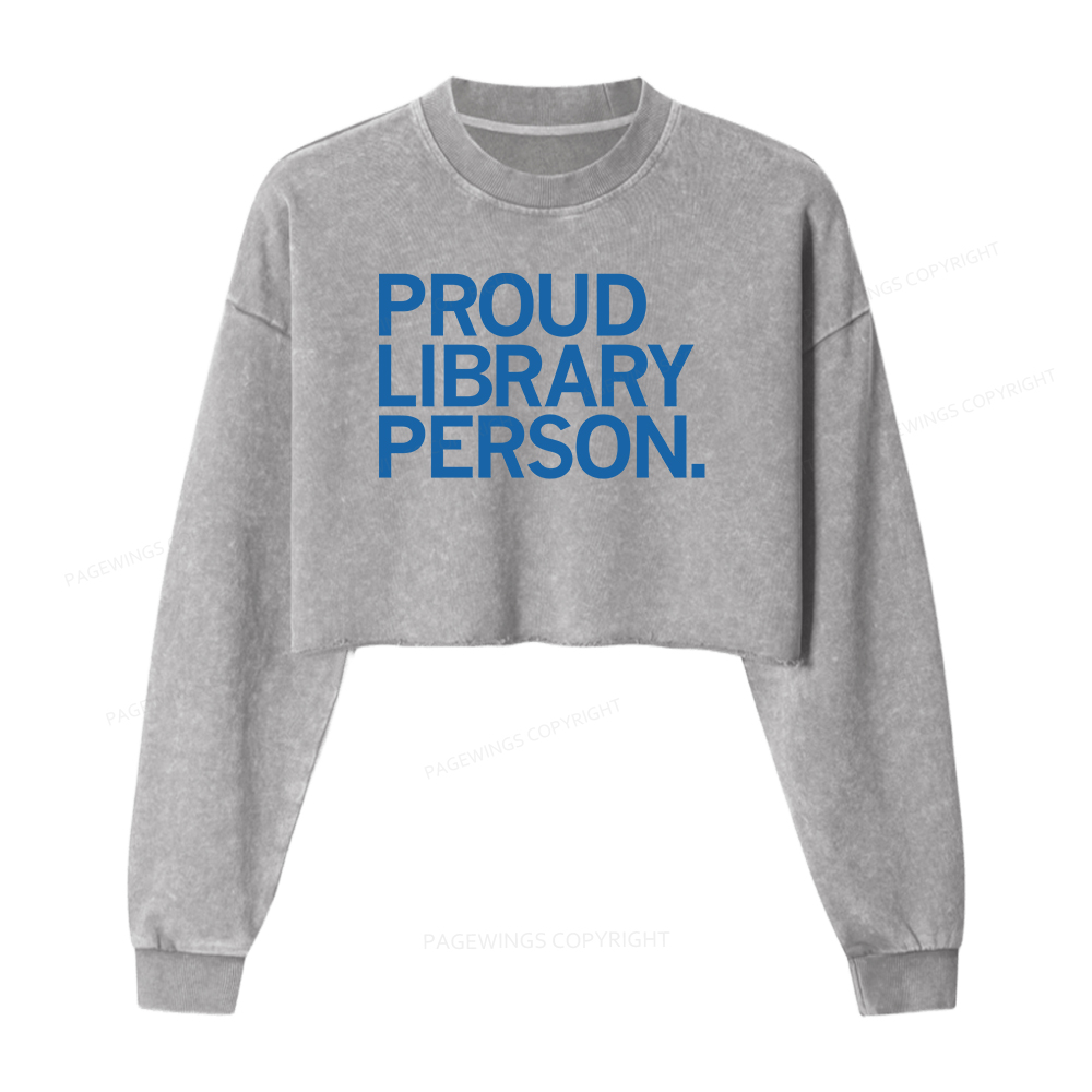 Pagewings Proud Library Person Washed Crop Sweatshirt