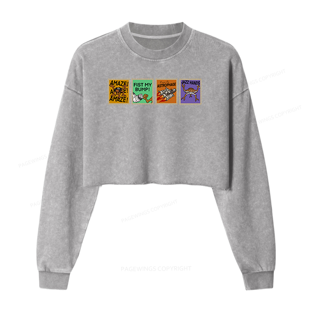 Pagewings Sci Fi Nerd Stamp Washed Crop Sweatshirt