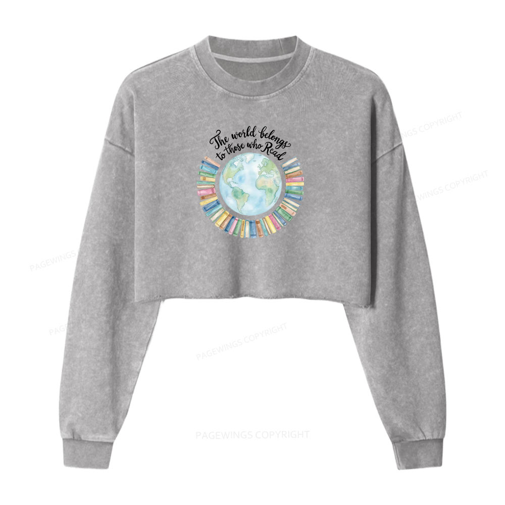 Pagewings The World Belongs to Those Who Read Washed Crop Sweatshirt
