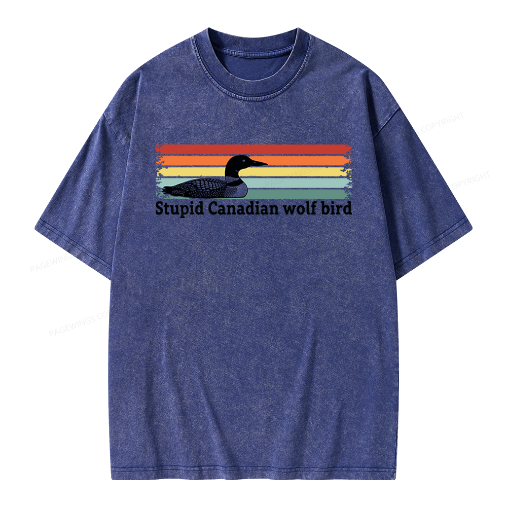 Pagewings Stupid Canadian Wolf Bird Unisex Washed T-shirt