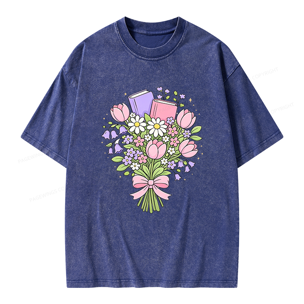 Pagewings Spring Book Bouquet Unisex Washed T-shirt