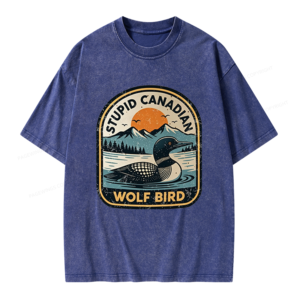 Pagewings Stupid Canadian Wolf Bird Unisex Washed T-shirt
