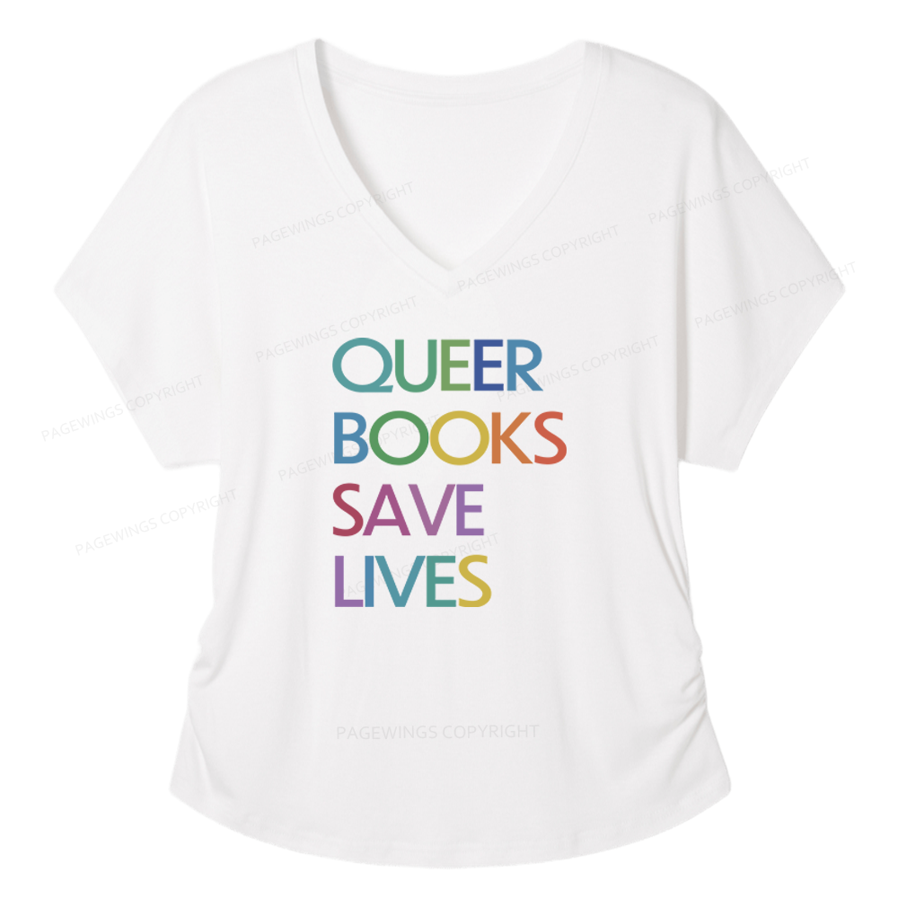 Pagewings Queer Books Save Lives Soft Women's Modal V-neck T-shirt