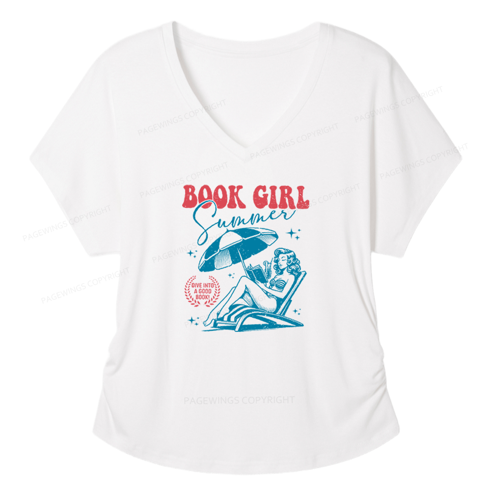 Pagewings Book Girl Summer Soft Women's Modal V-neck T-shirt