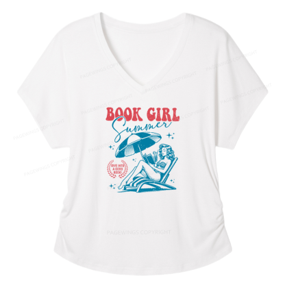 Pagewings Book Girl Summer Soft Women's Modal V-neck T-shirt