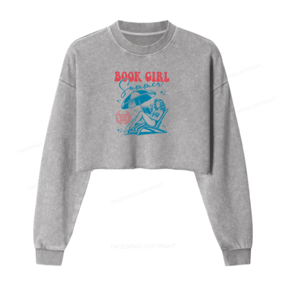 Pagewings Book Girl Summer Washed Crop Sweatshirt
