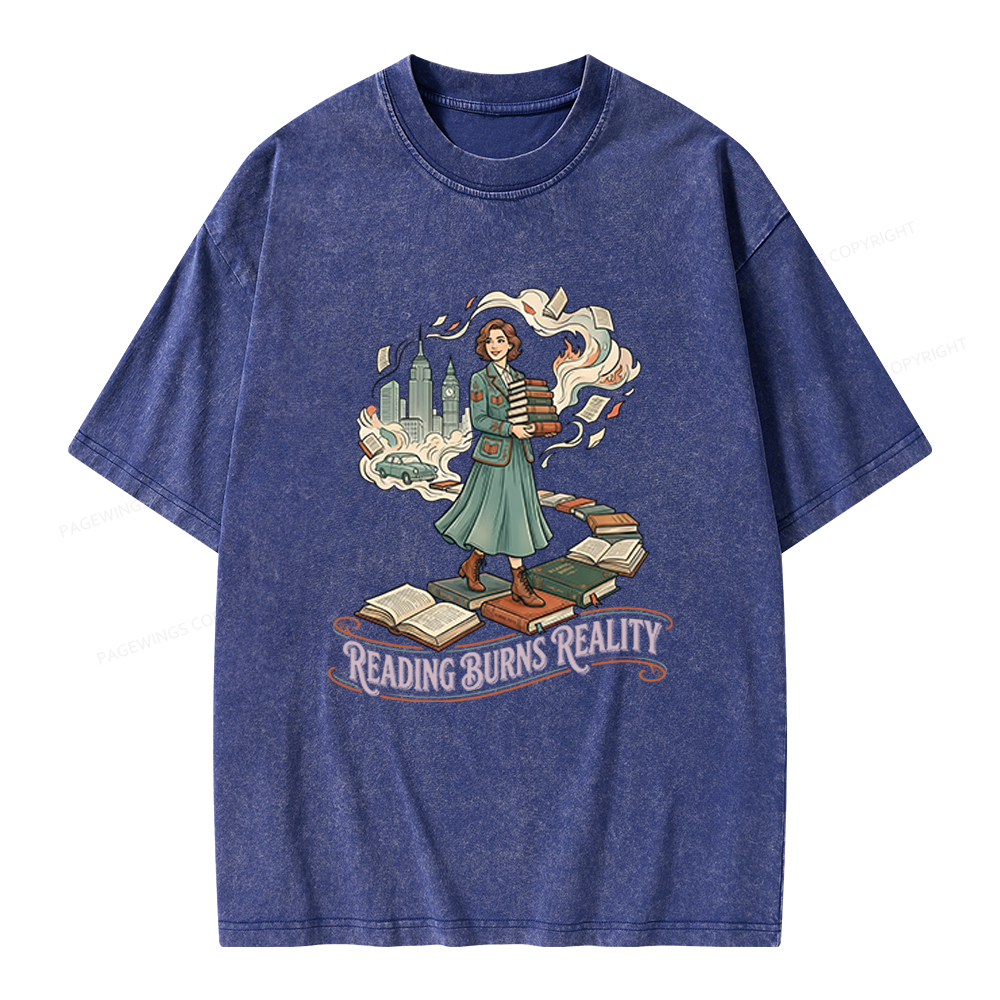 Pagewings Reading Burns Reality Unisex Washed T-shirt