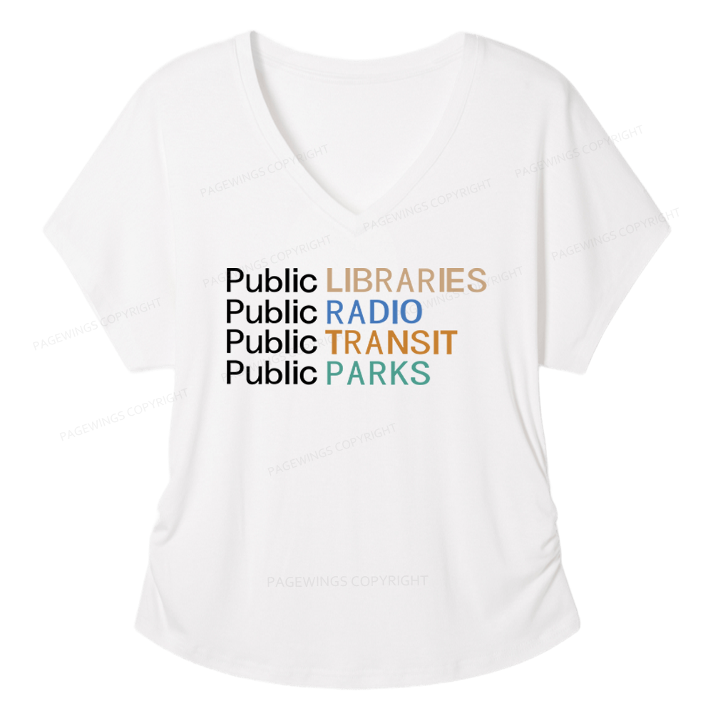 Pagewings Public Libraries Radio Transit Parks Soft Women's Modal V-neck T-shirt