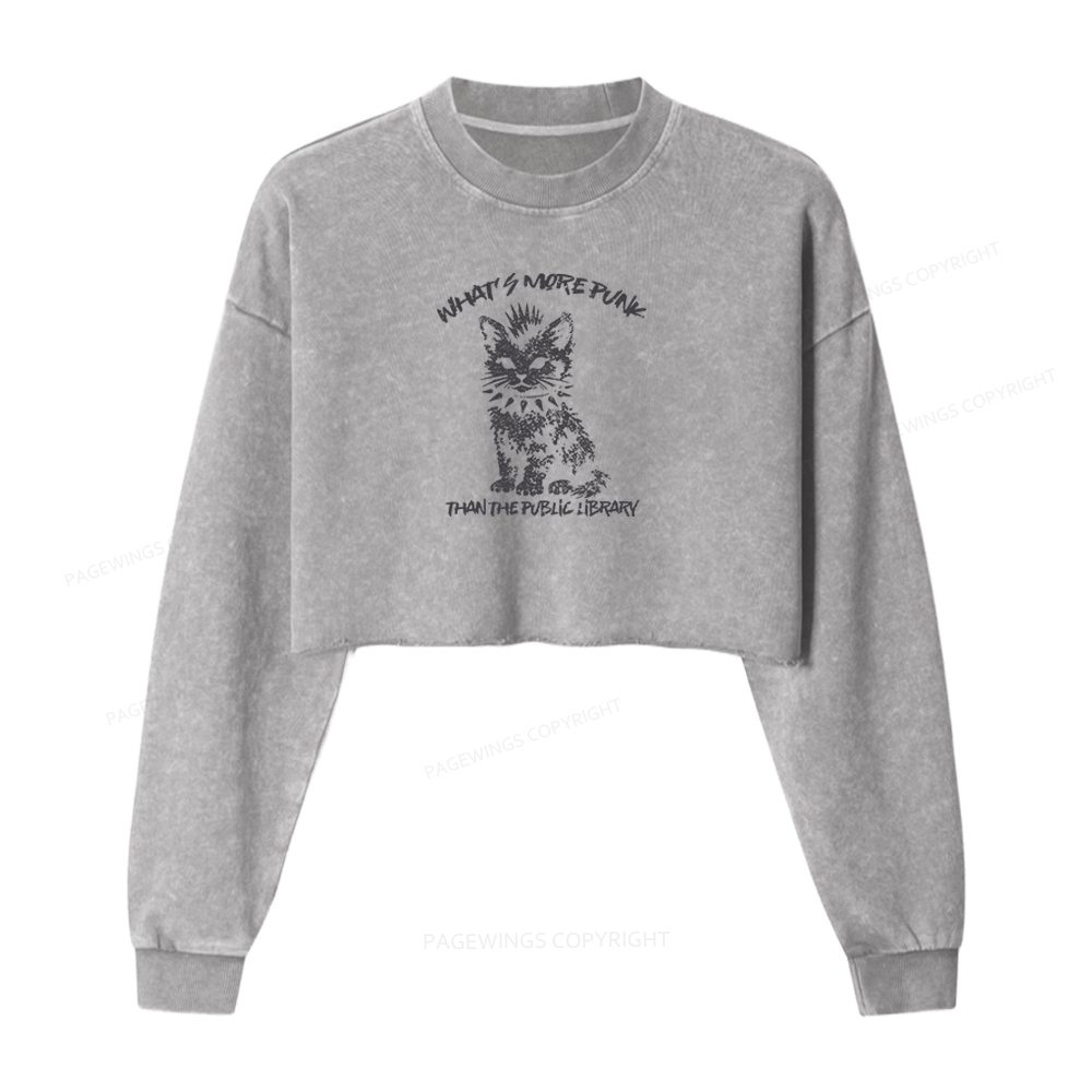 Pagewings What's More Punk Than The Public Library Washed Crop Sweatshirt