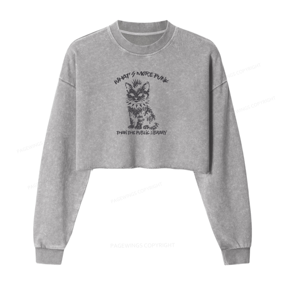 Pagewings What's More Punk Than The Public Library Washed Crop Sweatshirt