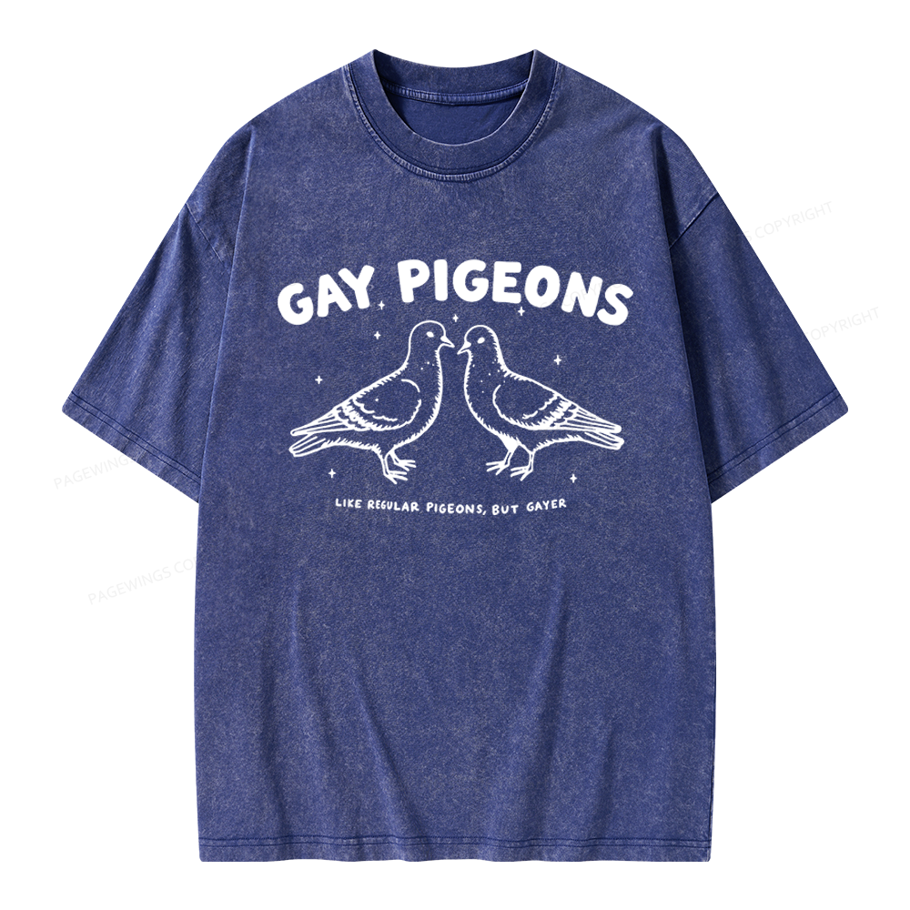 Pagewings Gay Pigeons Unisex Washed T-shirt