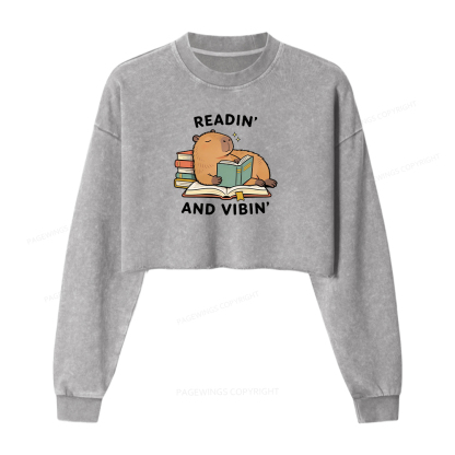 Pagewings Readin' And Vibin' Washed Crop Sweatshirt