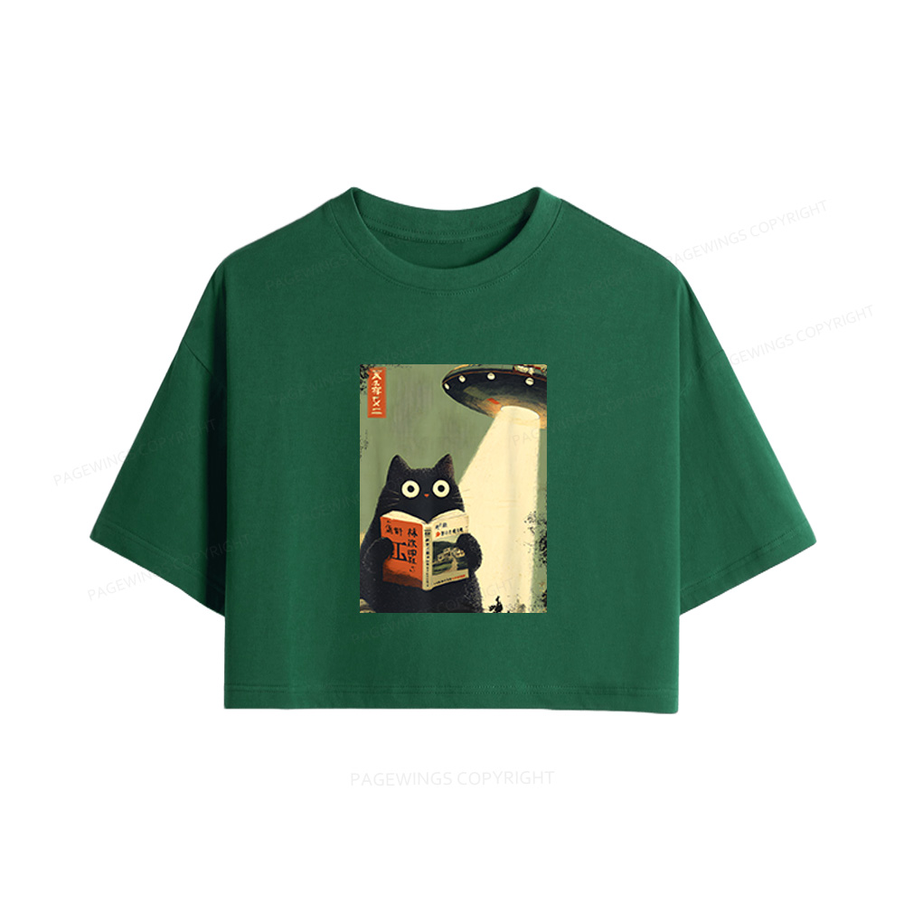 Pagewings Vintage Cat Book Lovers Women Crop Tops