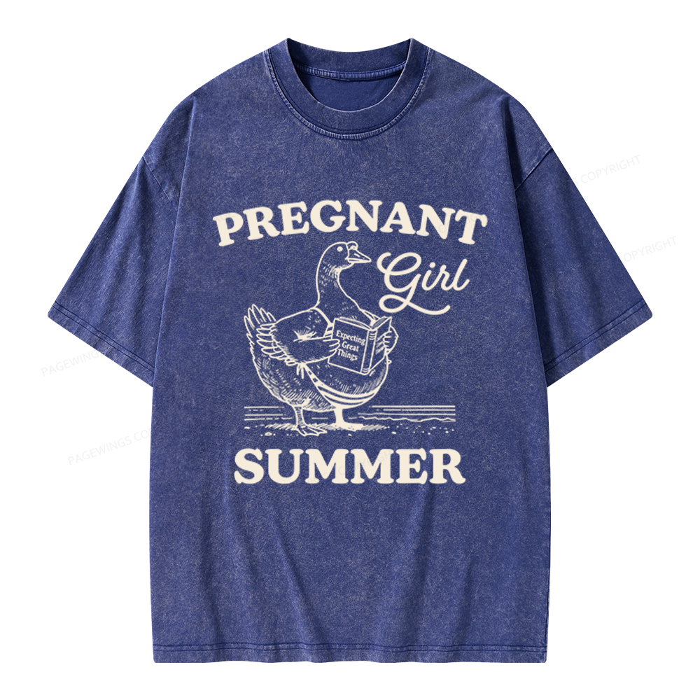 Pagewings Pregnant Girl Summer Unisex Washed T-shirt
