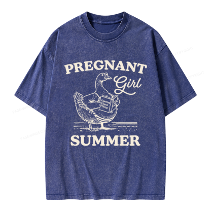 Pagewings Pregnant Girl Summer Unisex Washed T-shirt