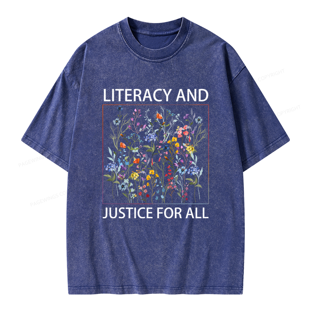 Pagewings Literacy And Justice For All Unisex Washed T-shirt