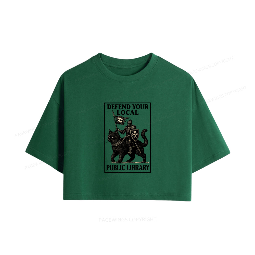 Pagewings Defend Your Local Library Women Crop Tops