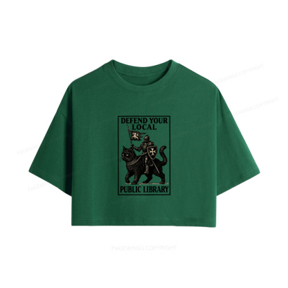 Pagewings Defend Your Local Library Women Crop Tops