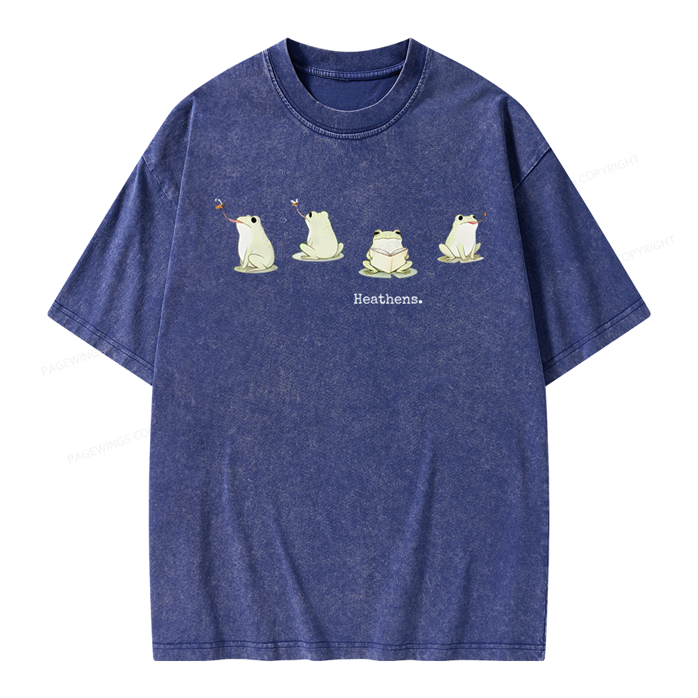 Pagewings Frog Reading Unisex Washed T-shirt