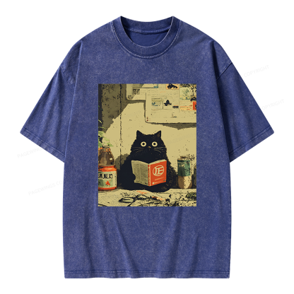 Pagewings Vintage Cat Book Unisex Washed T-shirt