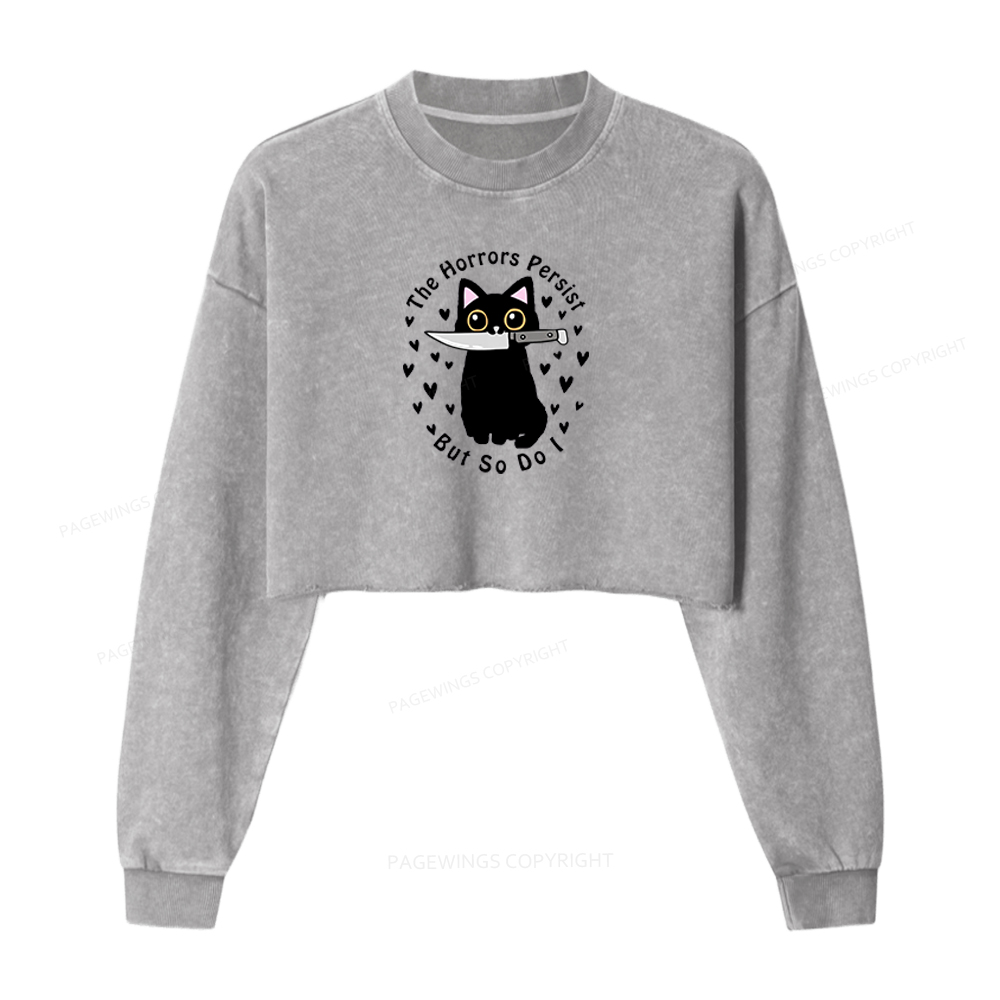 Pagewings The Horrors Persist But So Do I Washed Crop Sweatshirt