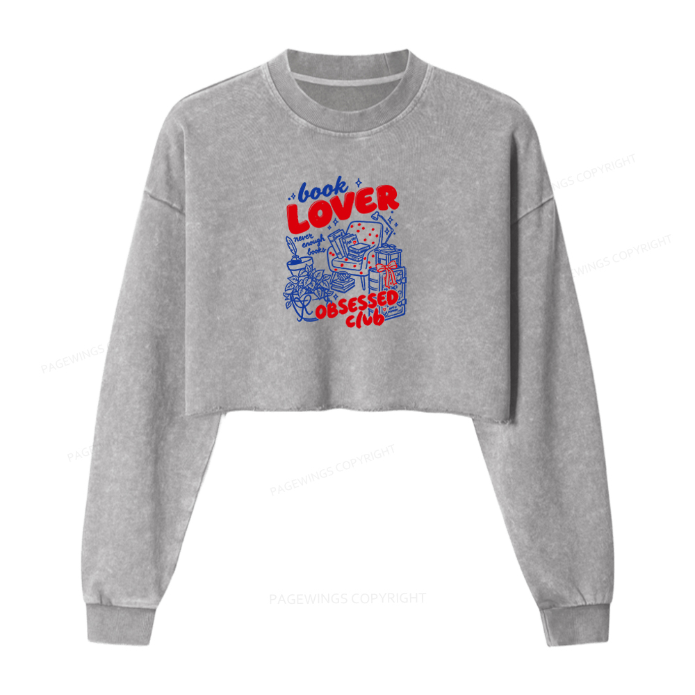 Pagewings Book Lover Obsessed Club Washed Crop Sweatshirt