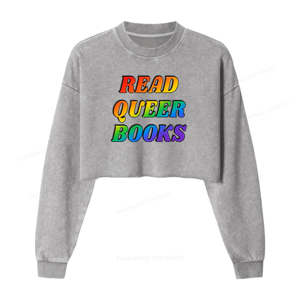 Pagewings Queer Books Washed Crop Sweatshirt