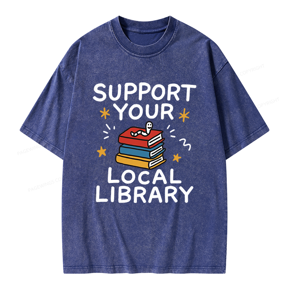 Pagewings Support Your Local Library Unisex Washed T-shirt