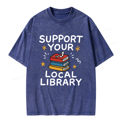 Pagewings Support Your Local Library Unisex Washed T-shirt