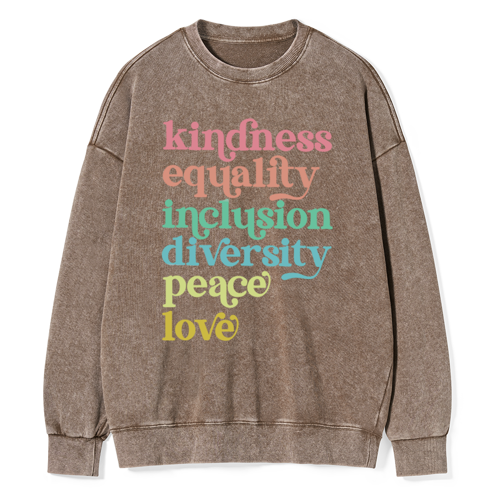 Pagewings Kindness Equality Inclusion Diversity Peace Love Unisex Washed Sweatshirt