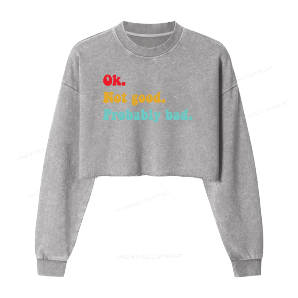 Pagewings Ok Not Good Probably Bad Washed Crop Sweatshirt