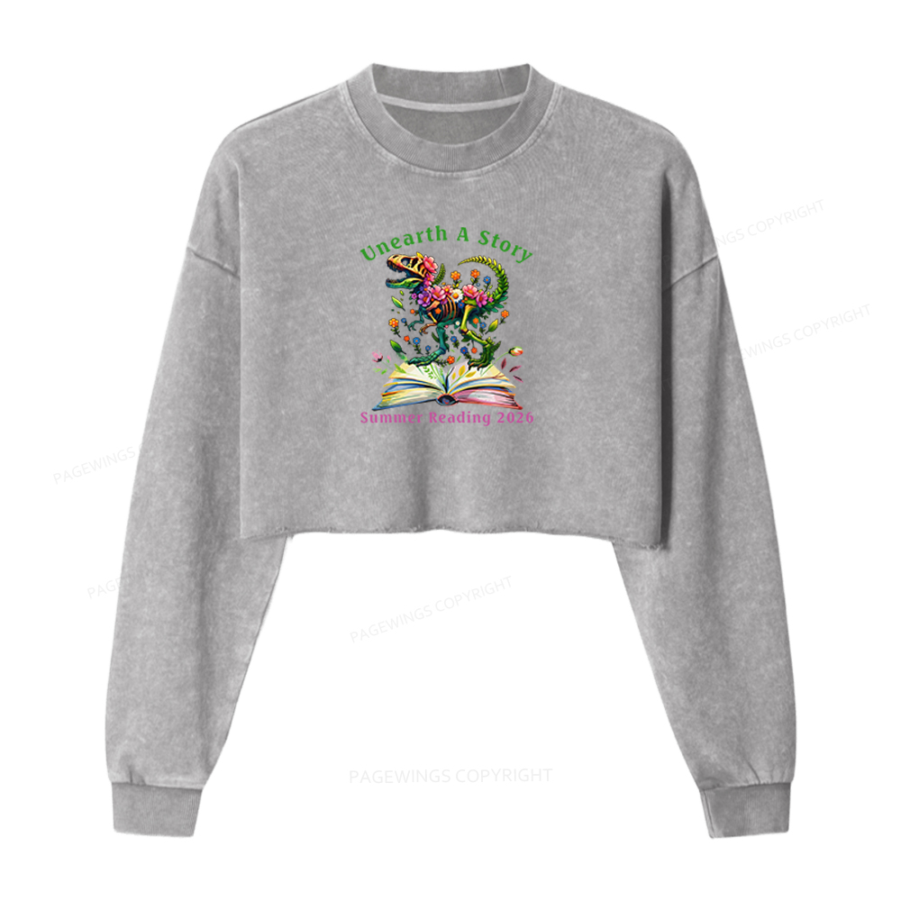 Pagewings Summer Reading 2026 Washed Crop Sweatshirt