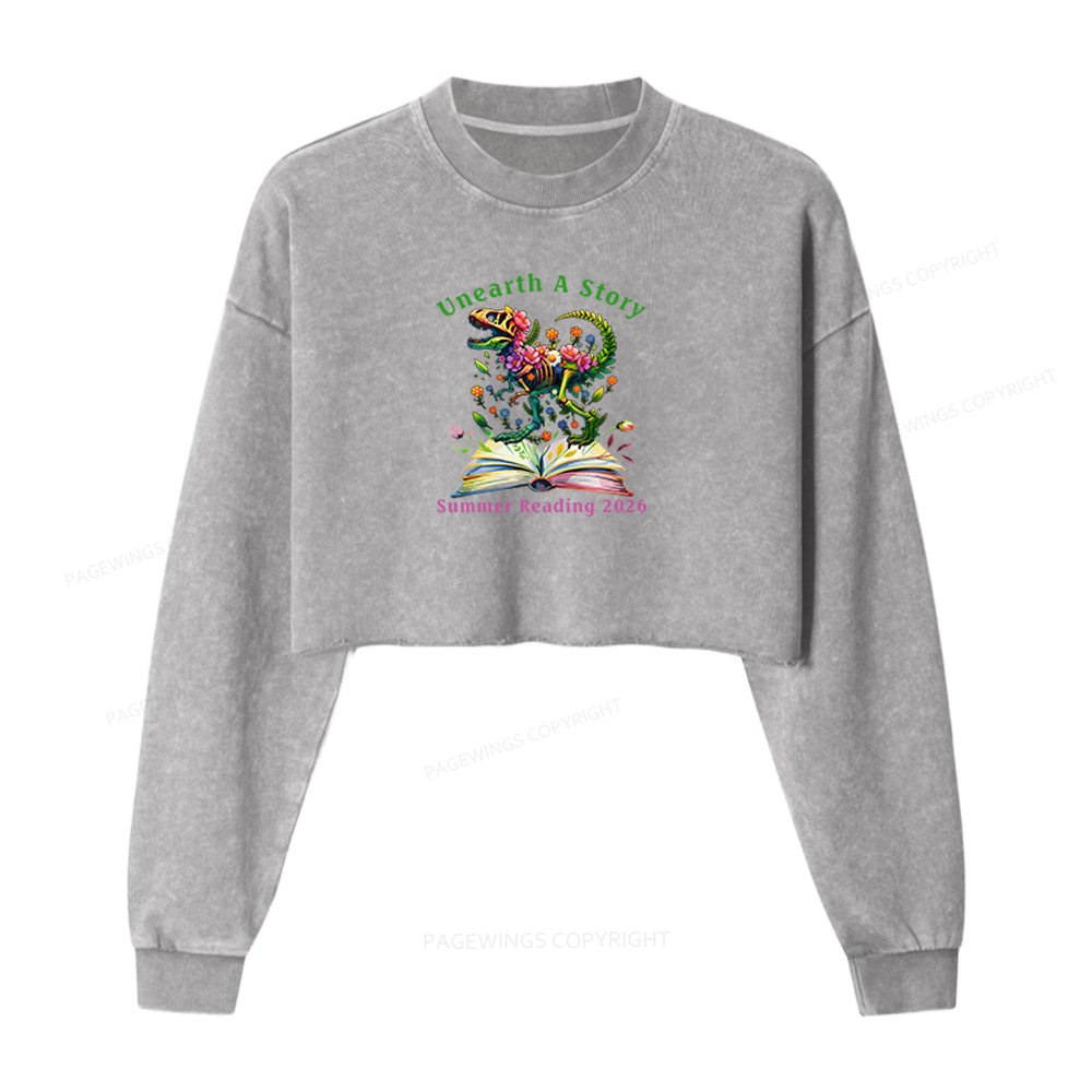 Pagewings Summer Reading 2026 Washed Crop Sweatshirt