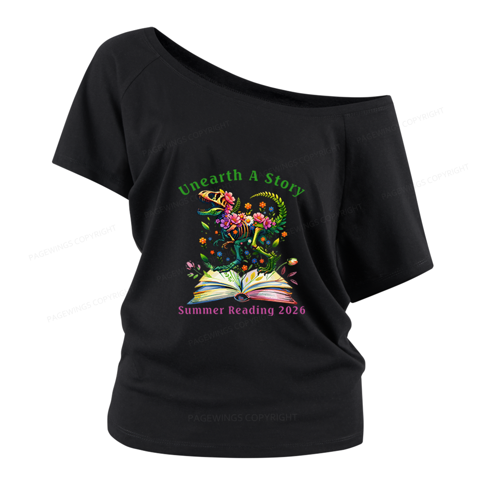 Pagewings Summer Reading 2026 Women Off Shoulder T-shirts