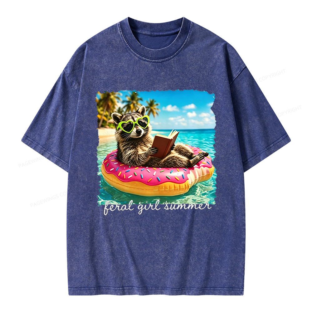 Pagewings Feral Girl Summe Unisex Washed T-shirt