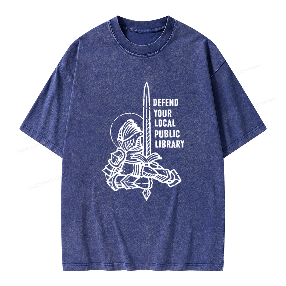 Pagewings Defend Your Local Public Library Unisex Washed T-shirt