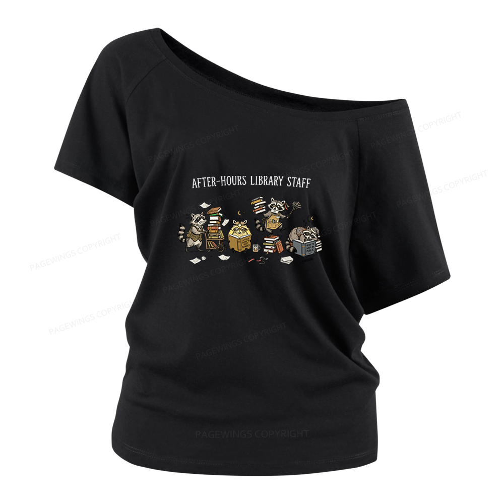 Pagewings After-Hours Library Staff Women Off Shoulder T-shirts